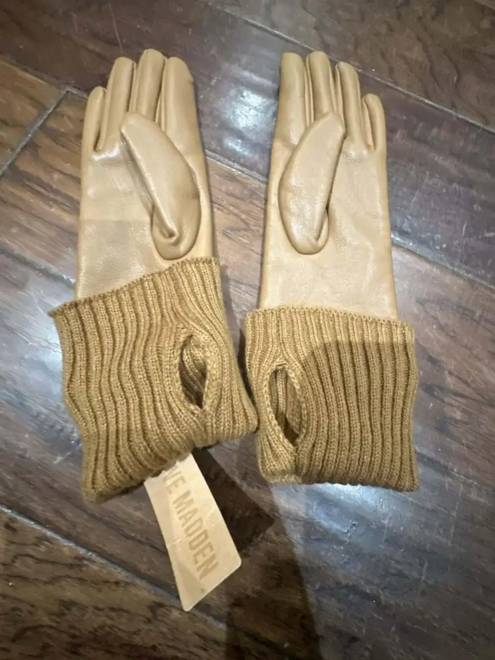 Steve Madden Women's Leather and Ribbed Knit Cuff Convertible Gloves